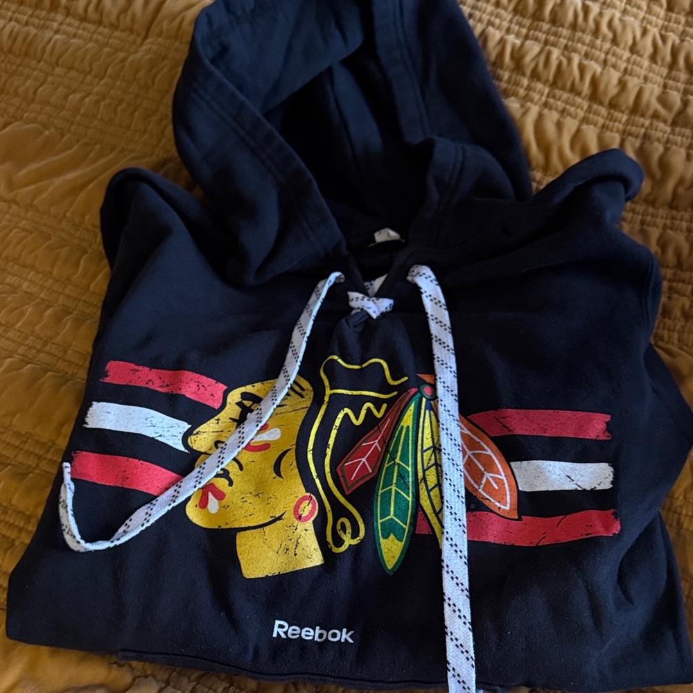 Reebok Black Hoodie with blackhawks Graphic